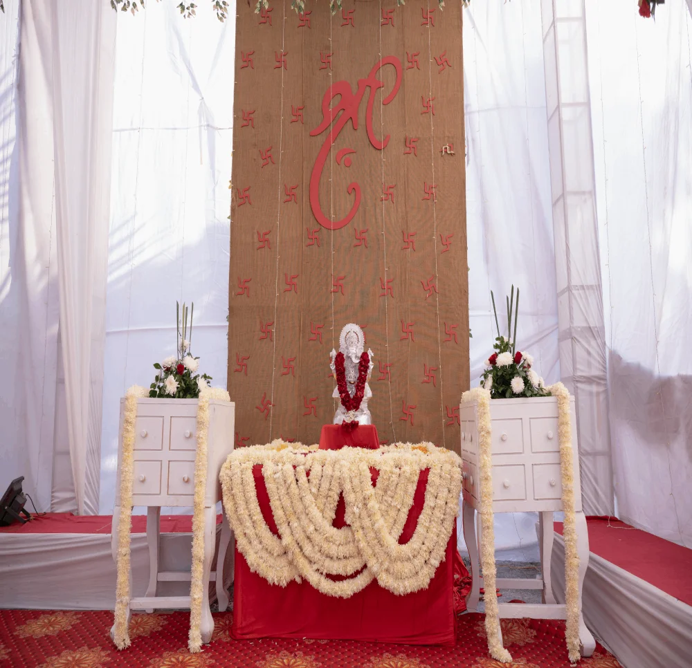 White and pink floral ceremony backdrop